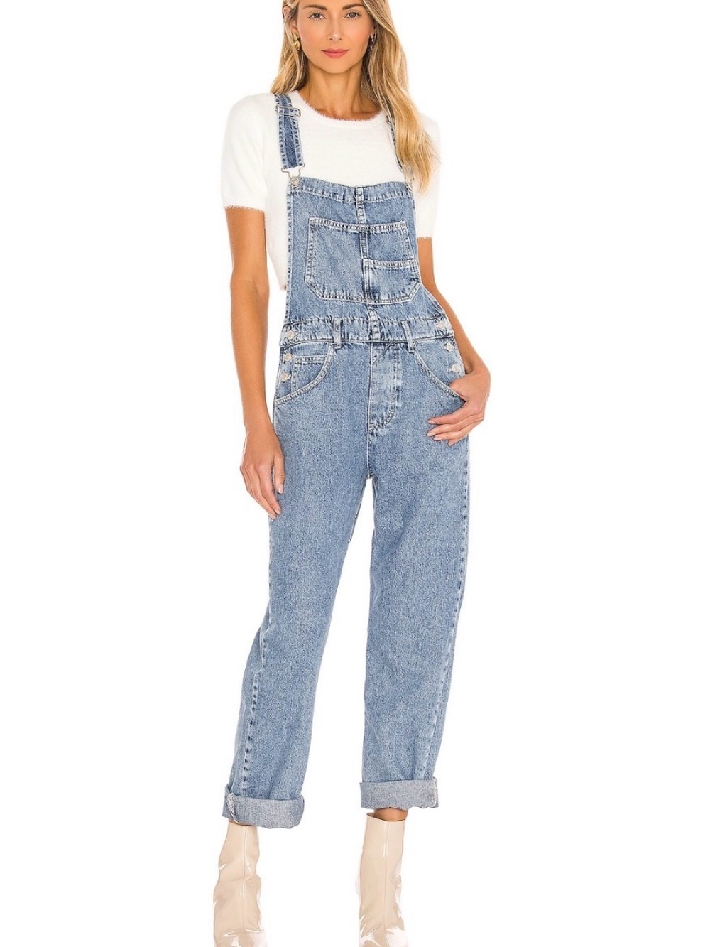 Free People Light Blue Denim Overalls
